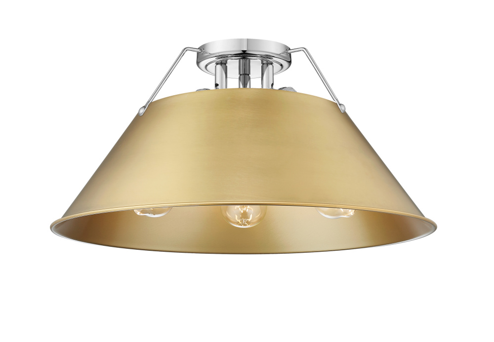 Yep by Golden Lighting Orwell 3-light Flush Mount in Chrome and Brushed Champagne Brass shade